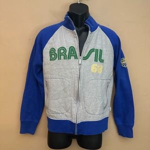 Brazil 68 Embroidered Fleece Warmup Jacket Small Gently worn Made by Blue Marlin